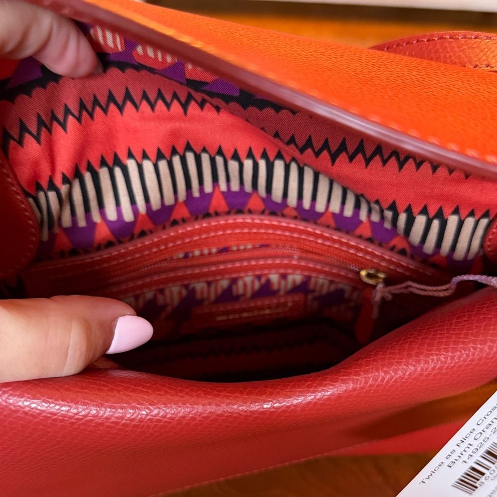 Vera Bradley Burnt Orange Pebbled Leather Twice as Nice Crossbody with Dustbag - Picture 8 of 13
